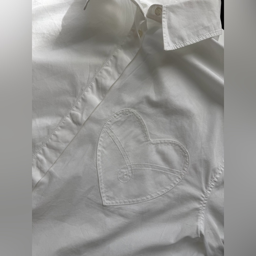 Moschino Jeans Heart Patch Cotton Shirt | Off-White Button Down | US 4 - Picture 7 of 13